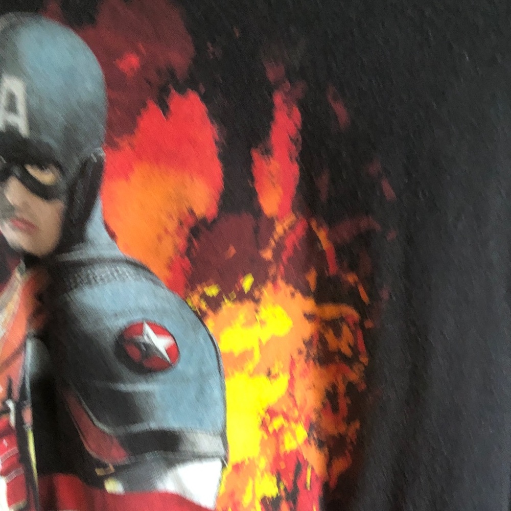 Captain America Graphic Tee with Red, Blue and Yellow Flames